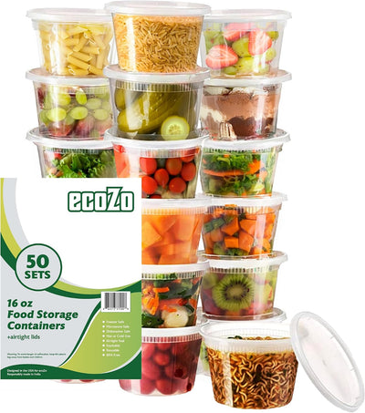 Recipientes alimento 16oz con tapa 50pzas congelador
