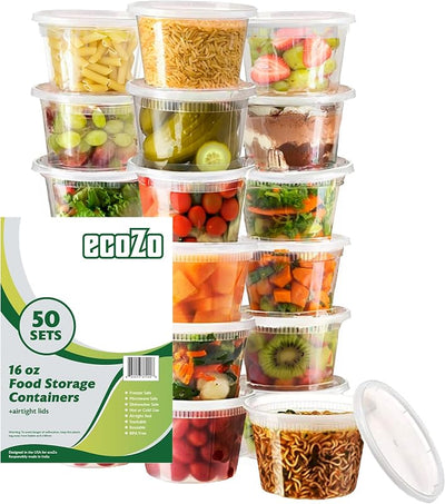Recipientes alimento 16oz con tapa 50pzas congelador