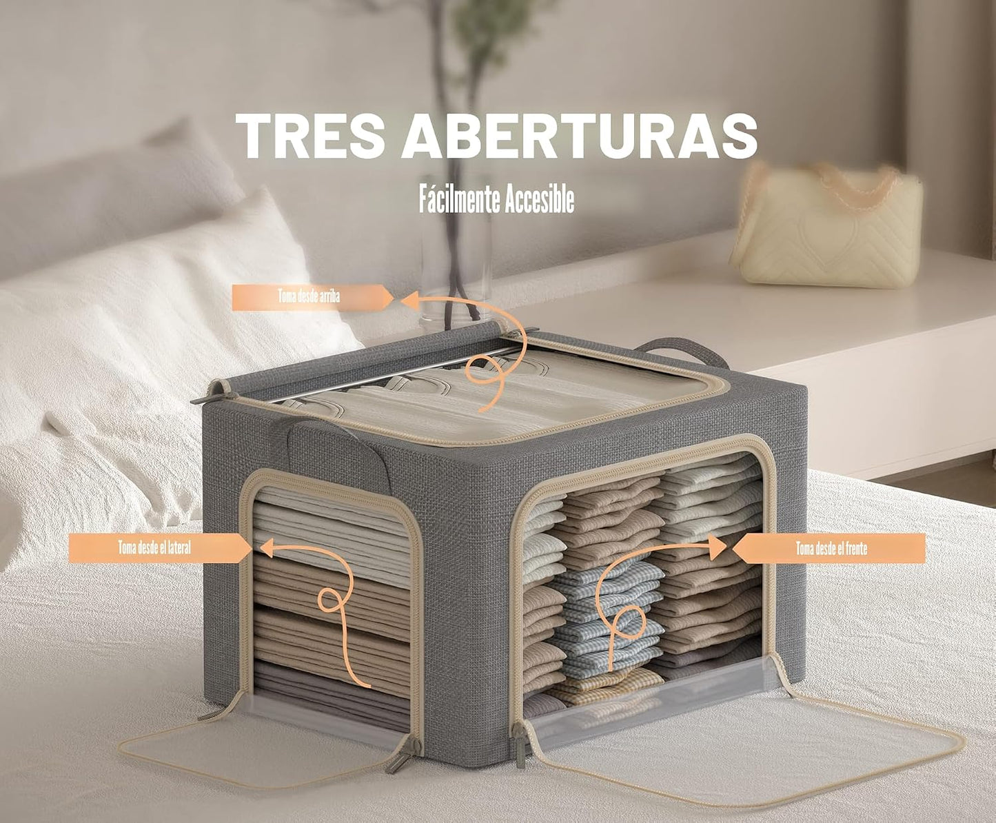 Contenedores plegables para ropa con marco metálico y tapa