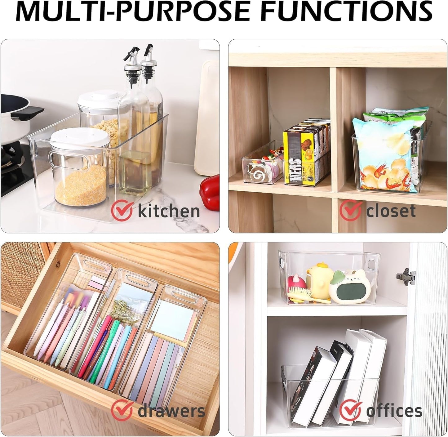 8 Pzas Cubos Plástico Transparente Organizadores Cocina Baño