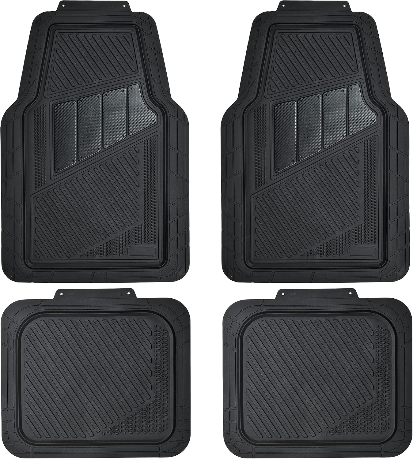 Set 4 Tapetes Fibra Carbono Impermeables para Vehículos Negro
