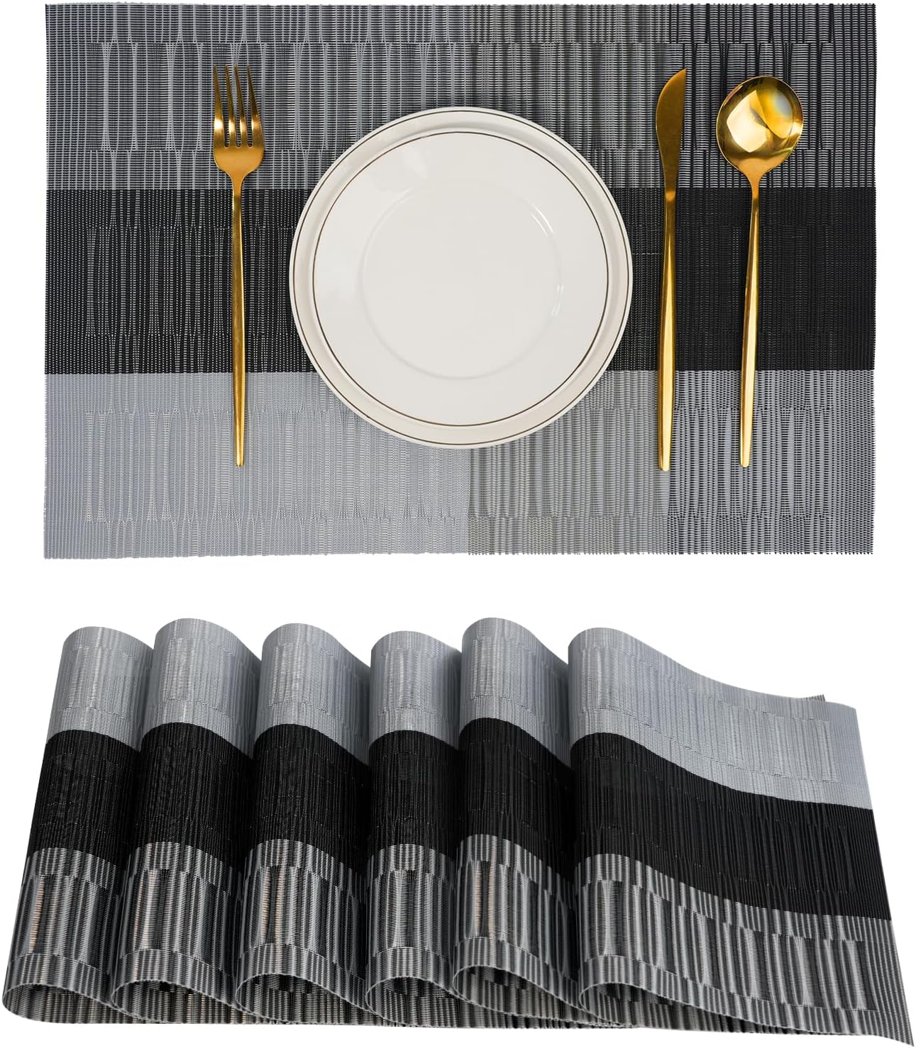 Set 6 manteles PVC antideslizantes negro y gris
