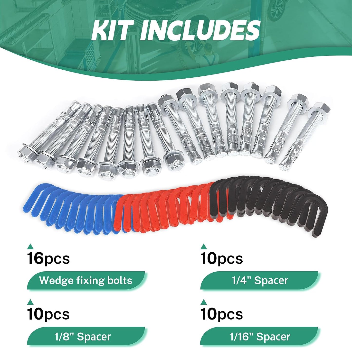 Kit elevador auto 46 pzas pernos anclaje cuña 3/4x5.5