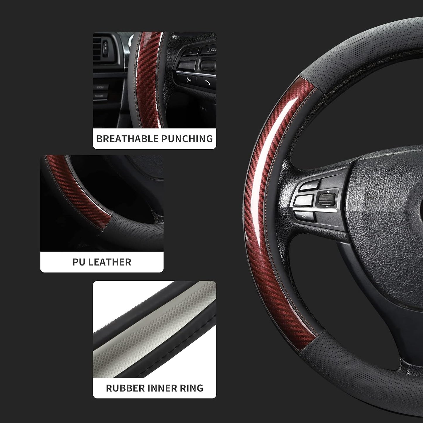 Funda volante auto 15" microfibra universal antiderrap negro