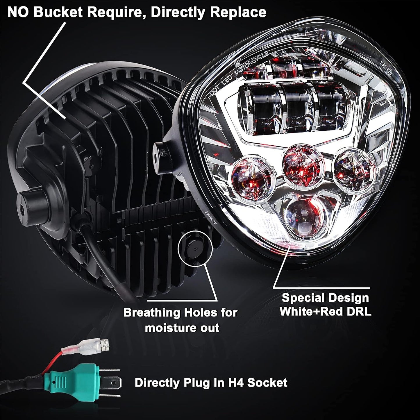 Faro LED motocicleta 7" Hi Lo Beam soporte universal