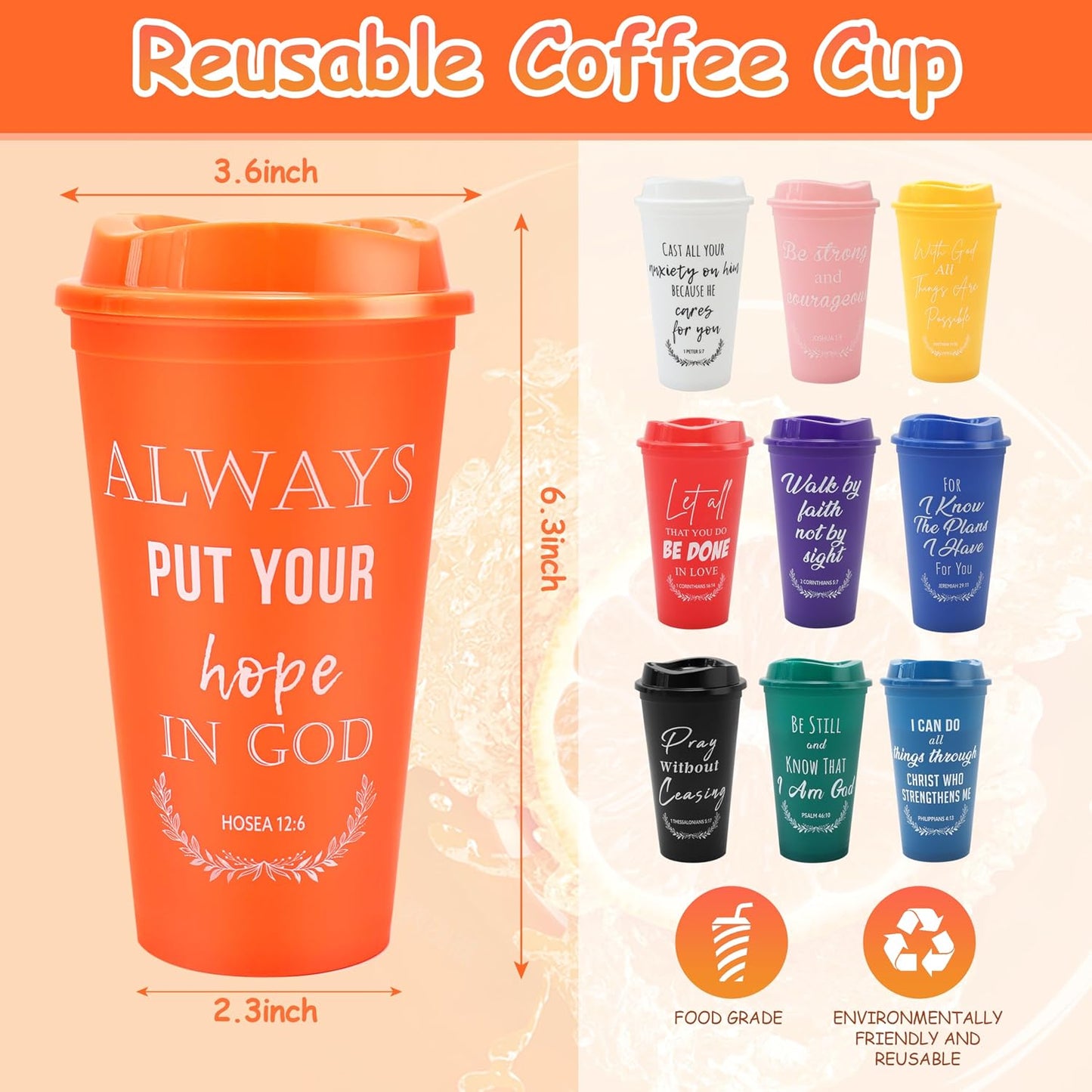 20 Vasos Plástico 16oz Taza Café Reutiliz. con Versículos