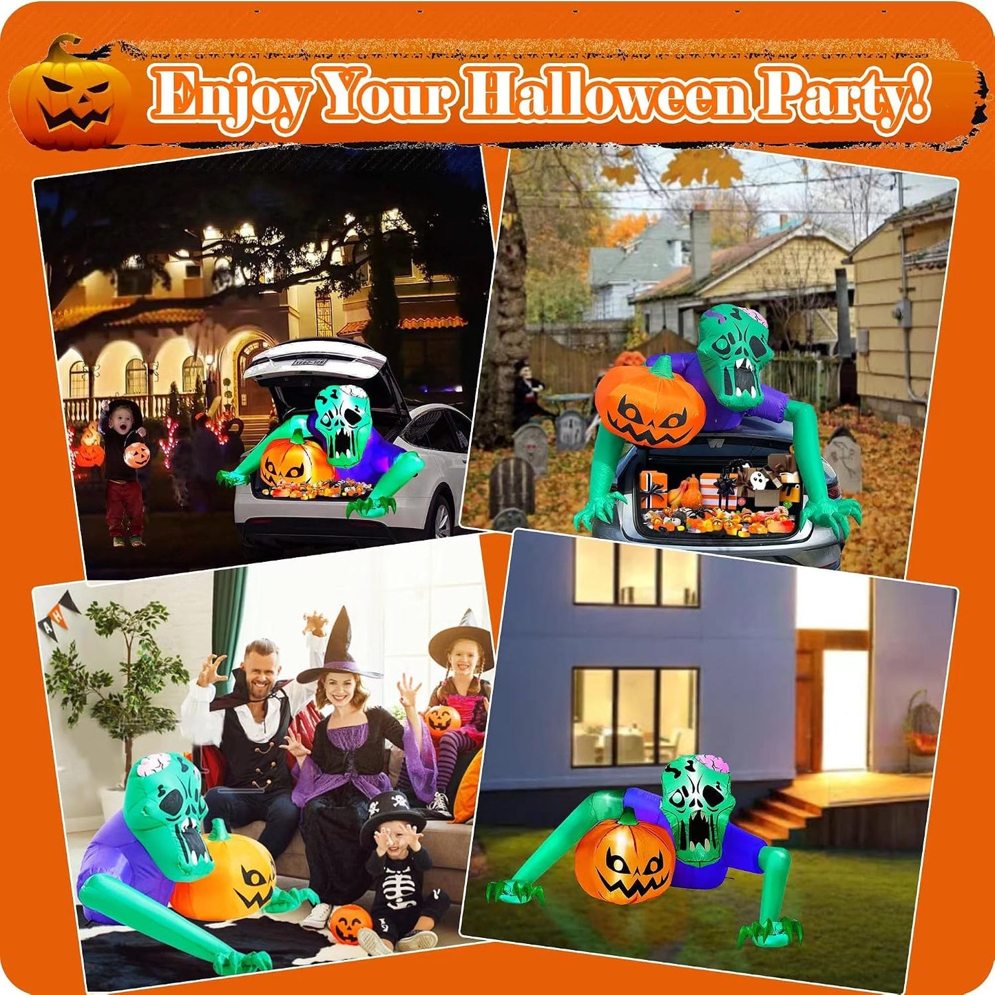 Inflable zombi verde LED decoración maletero SUV Halloween