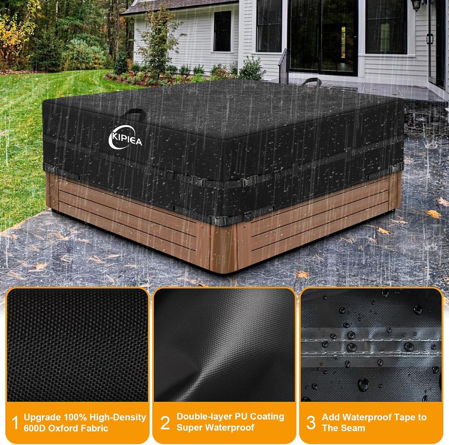 Cubierta bañera hidromasaje 600D poliéster 80x80x20" negro
