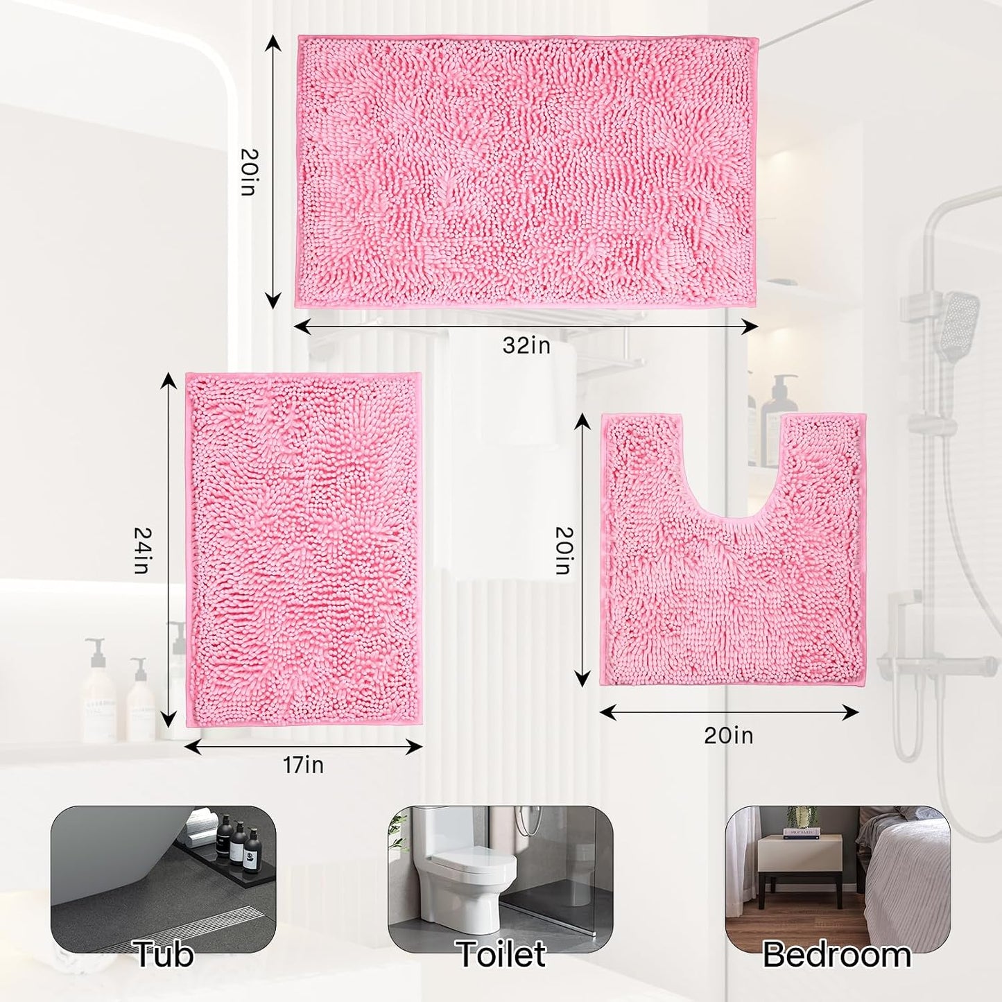 Tapete baño felpilla lujo absorbente color rosa 20x24"