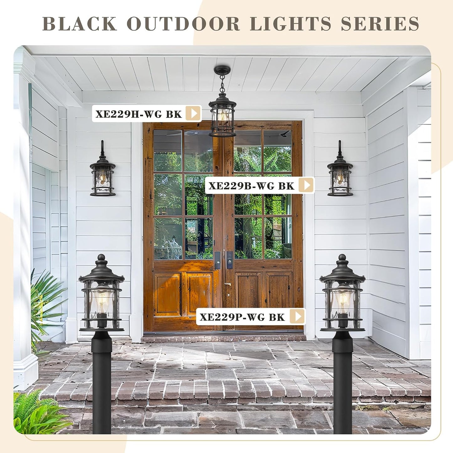 Lámpara colgante exterior 12.4pulg vidrio ondulado negro