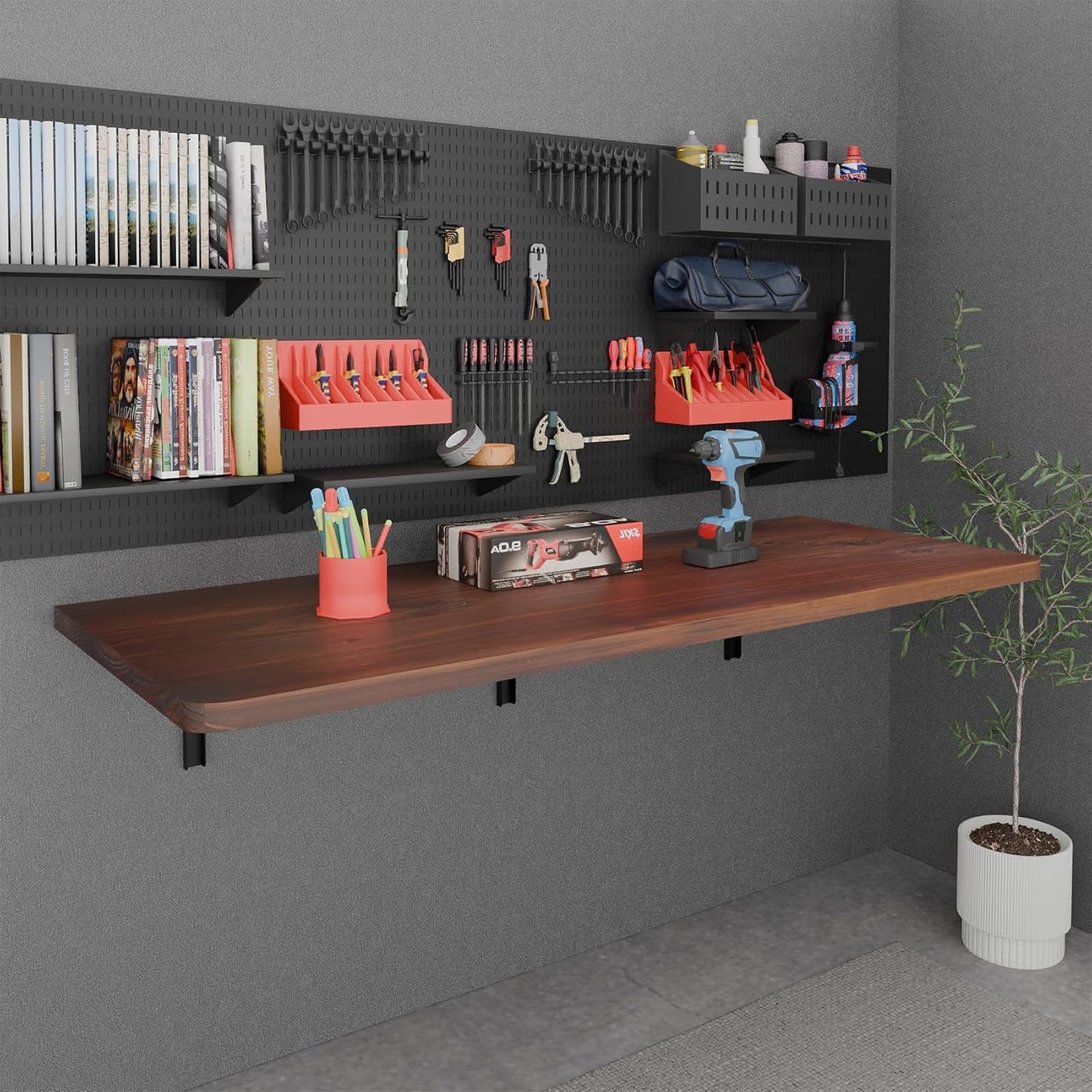 Escritorio plegable flotante pared madera pino 55x22"