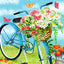 Bandera bienvenida azul bicicleta flores mariposa 12x18pulg