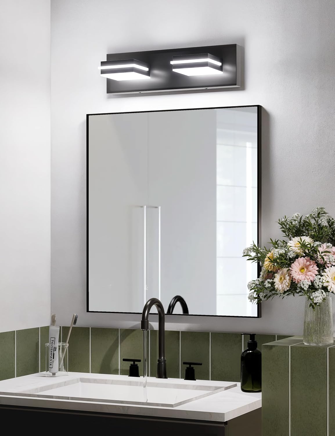 Lámpara tocador baño 2 luces 15.5pulg led negro mate giratoria