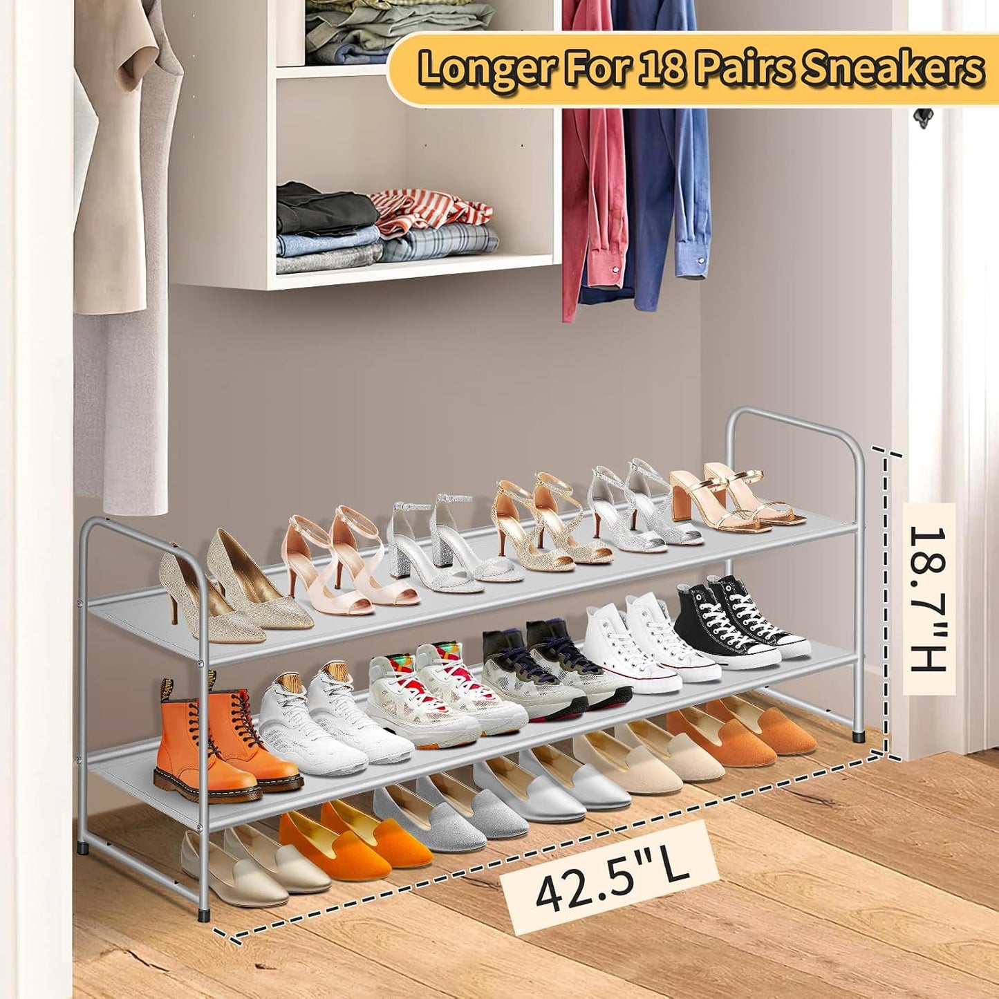 Organiz. zapatero 2 niveles apilable 18 pares gris