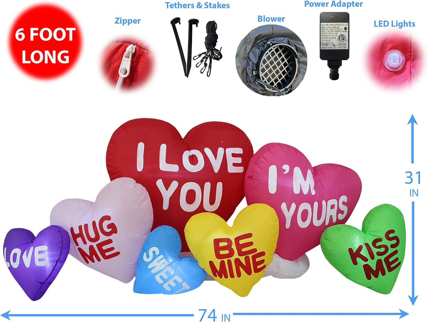 Corazones inflables 6ft LED para San Valentín patio