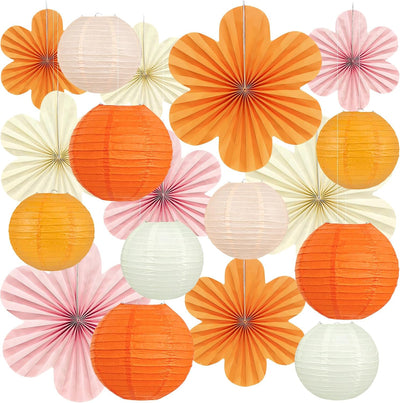 18 Pzas Decoración Fiesta Rosa Naranja Faroles Papel Niñas Mujeres