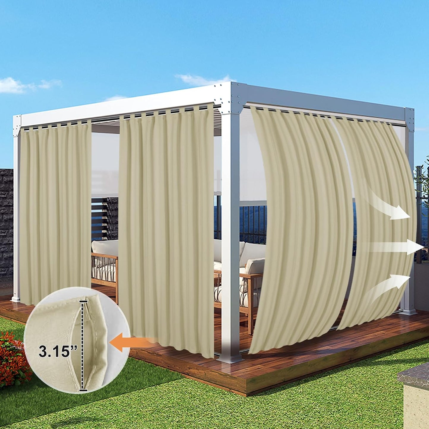 Cortinas impermeables exteriores 100x84pulg beige