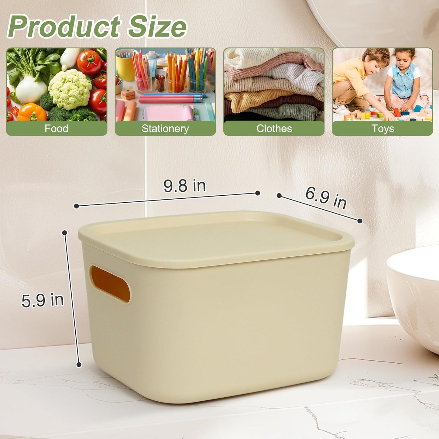 6 Cajas Plástico Apilables para Almacenar Beige