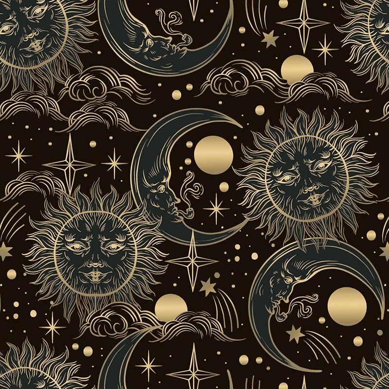 Papel tapiz autoadhesivo sol luna estrella marrón amarillo