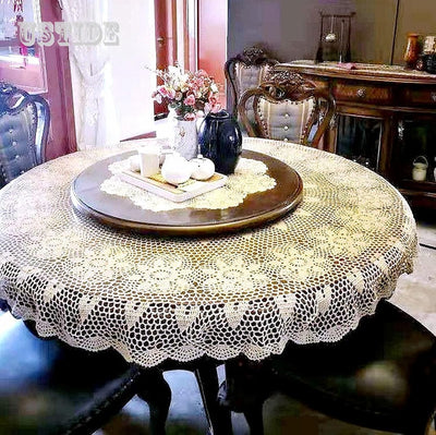 Mantel crochet beige 90pulg algodón rústico comedor