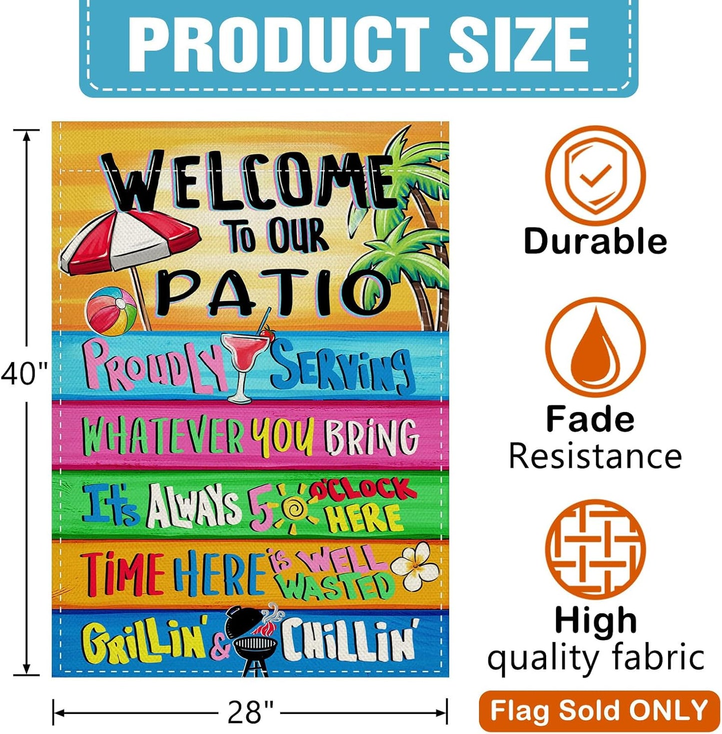 Bandera bienvenida patio verano 28x40pulg doble cara