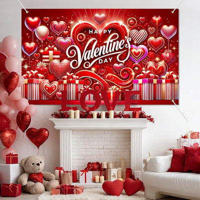 Cartel San Valentín 71x43pulg corazón rojo lindo gnomo