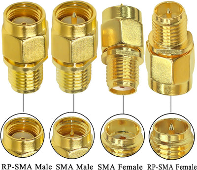 4 Unidades Adaptador Coaxial SMA a RP-SMA Macho/Hembra