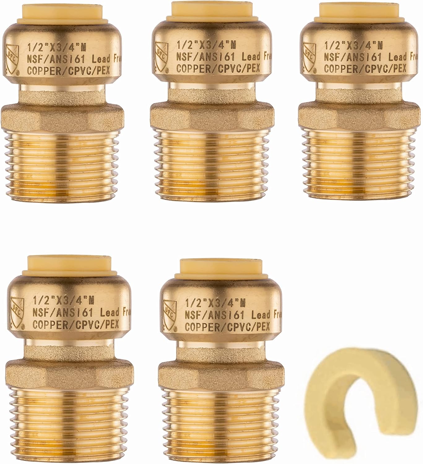 5 Pzas Adaptador Push Fit Pex 1/2x3/4 con herramienta