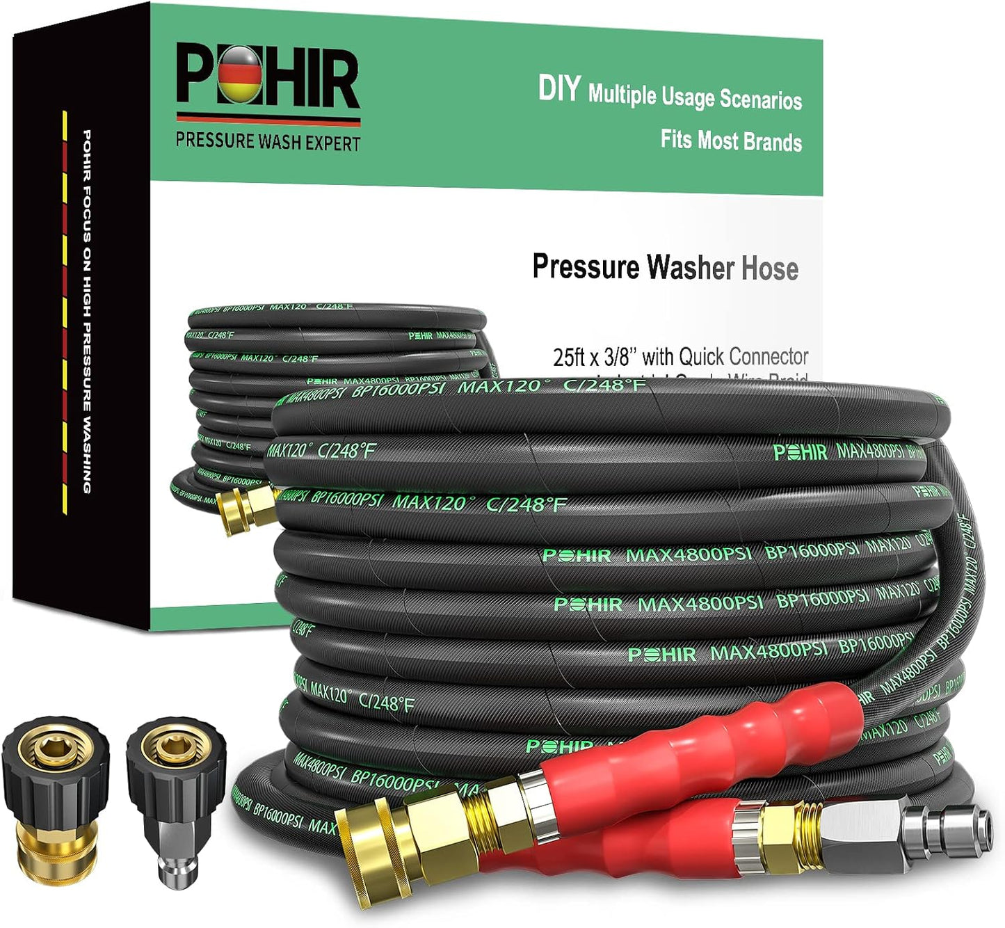 Manguera 3/8pulg 25ft 4800PSI con adaptadores