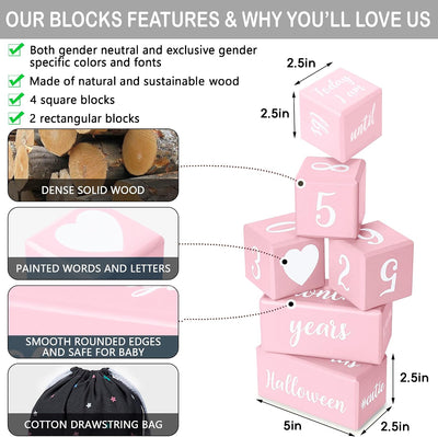 Bloques hitos mensuales bebé rosa con bolsa