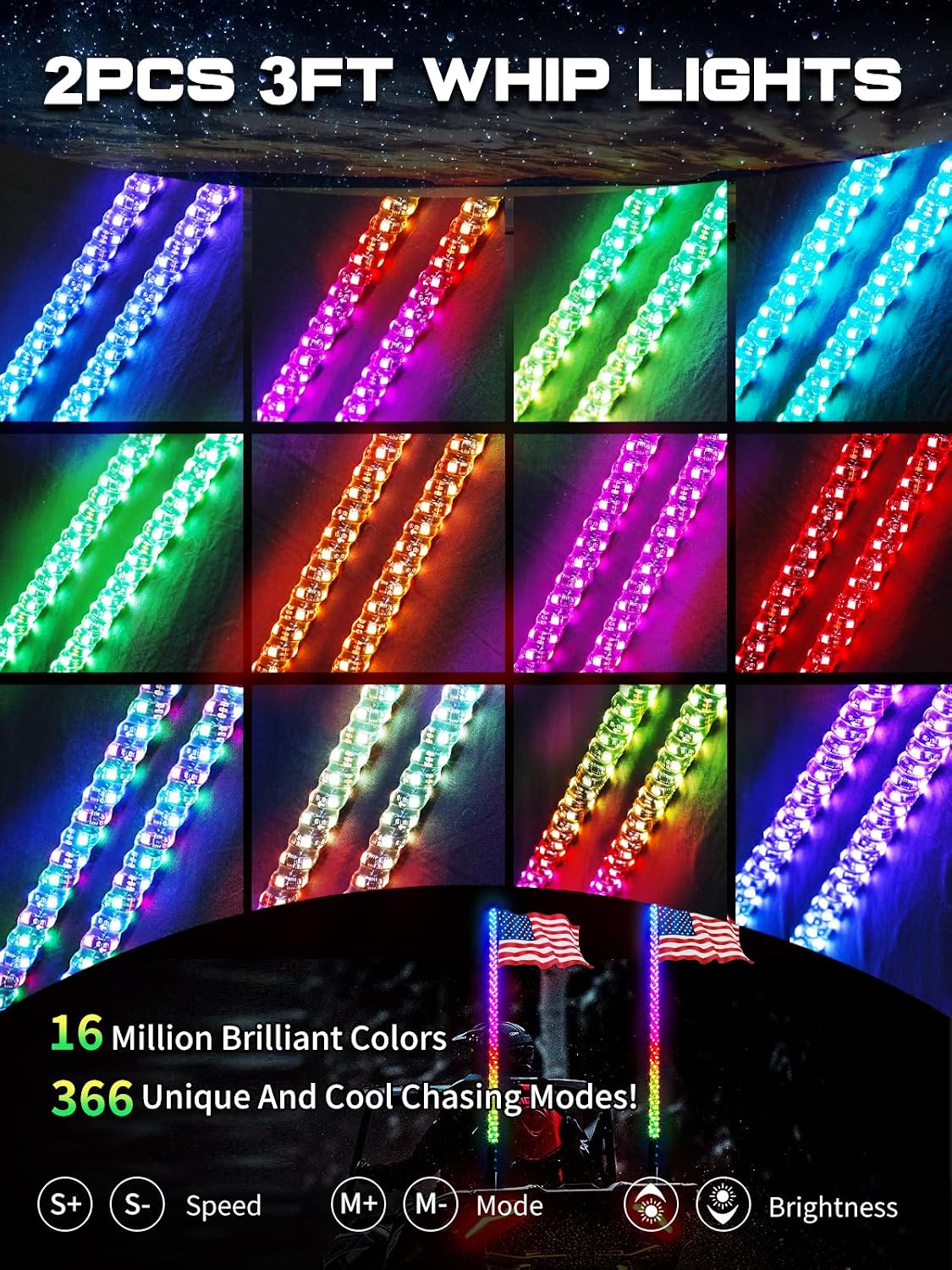 2 Luces Látigo LED con Control Remoto RGB UTV