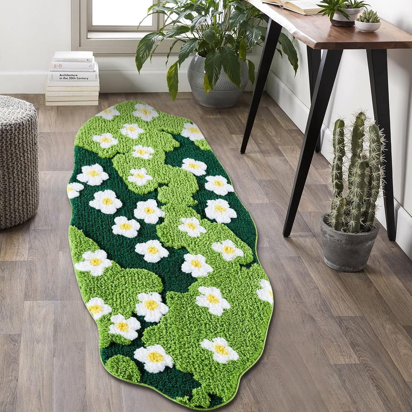 Alfombras Corredoras Baño Florales Verdes 24x52 Antiderrap