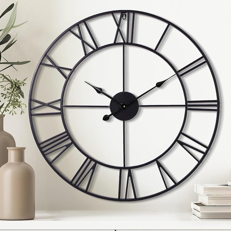 Reloj pared metal negro 30pulg números romanos