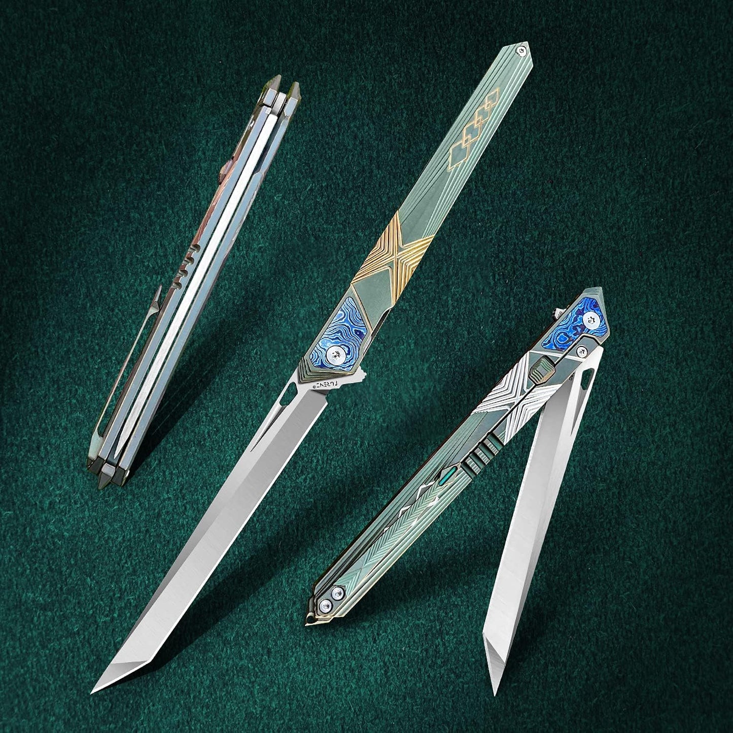 Cuchillo plegable acero M390 mango titanio EDC para hombres