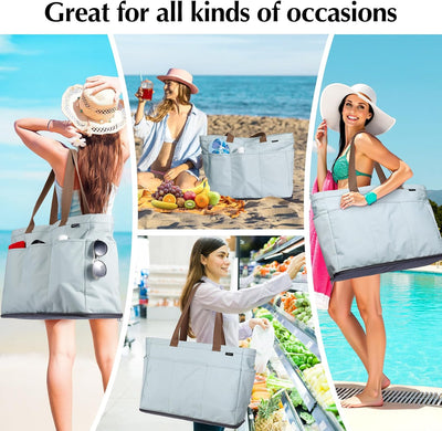 Bolsa playa XL con cremallera y enfriador plegable