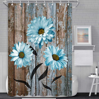 Cortina ducha rústica floral 47x64pulg con ganchos