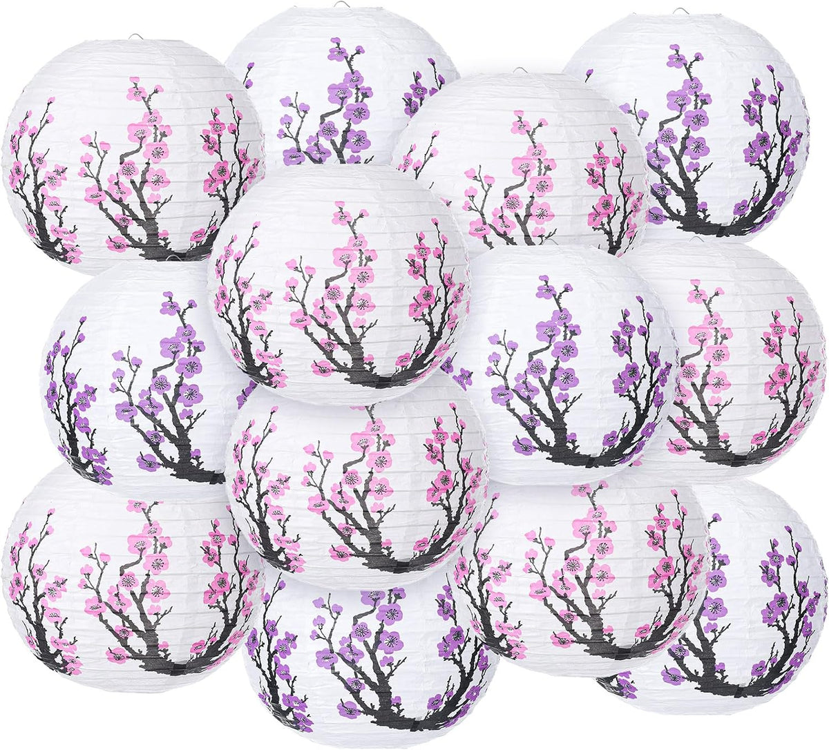 13 Faroles Papel Chino 12pulg Flor Cerezo Rojo Decoración Año Nuevo