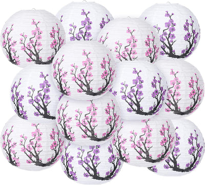 13 Faroles Papel Chino 12pulg Flor Cerezo Rojo Decoración Año Nuevo