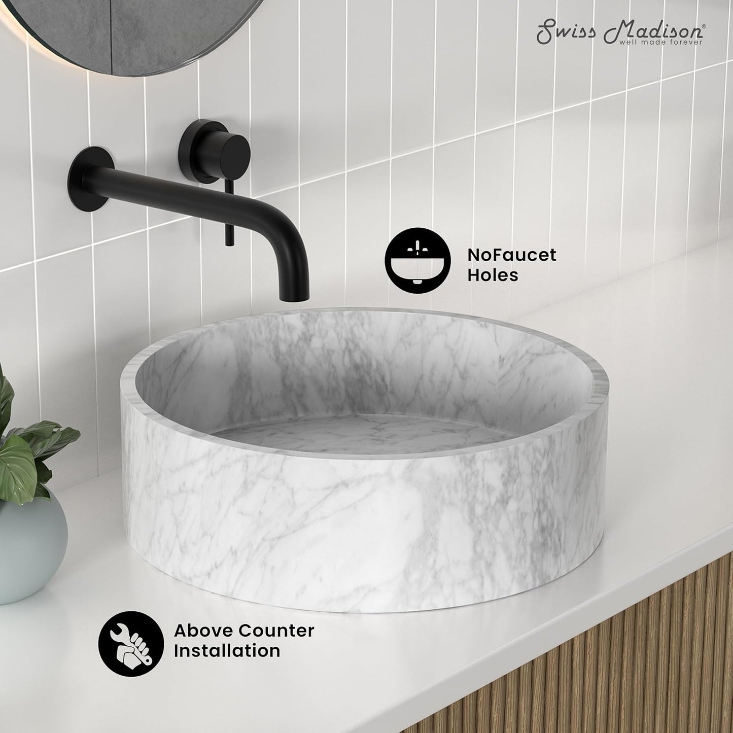 Lavabo redondo 17pulg color gris mármol