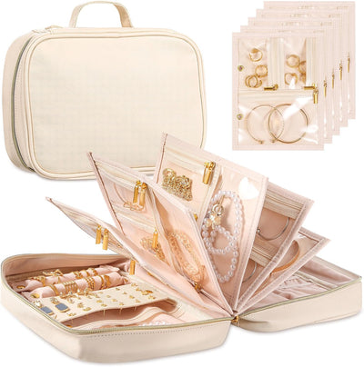 Estuche joyas cuero sintético ajustable para viajes