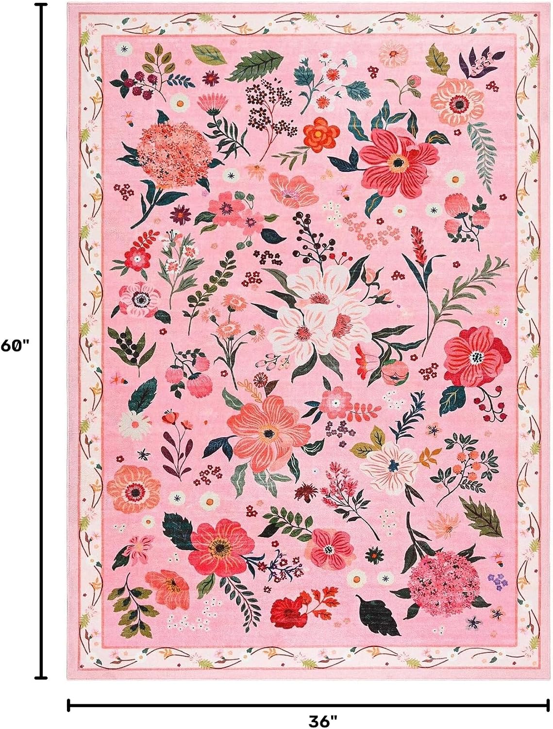 Alfombra floral rosa dormitorio niña 3x5 antiderrap