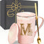 Taza café personalizada con letra M 14oz rosa con tapa