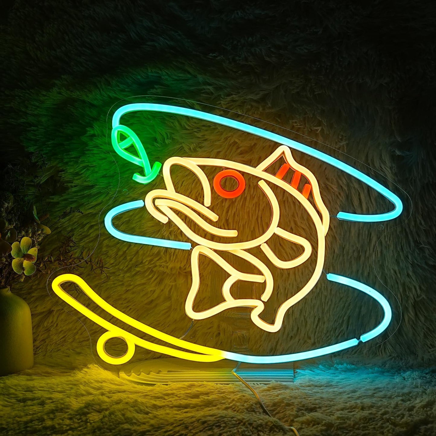 Letrero neón pesca regulable LED USB para pared y sala