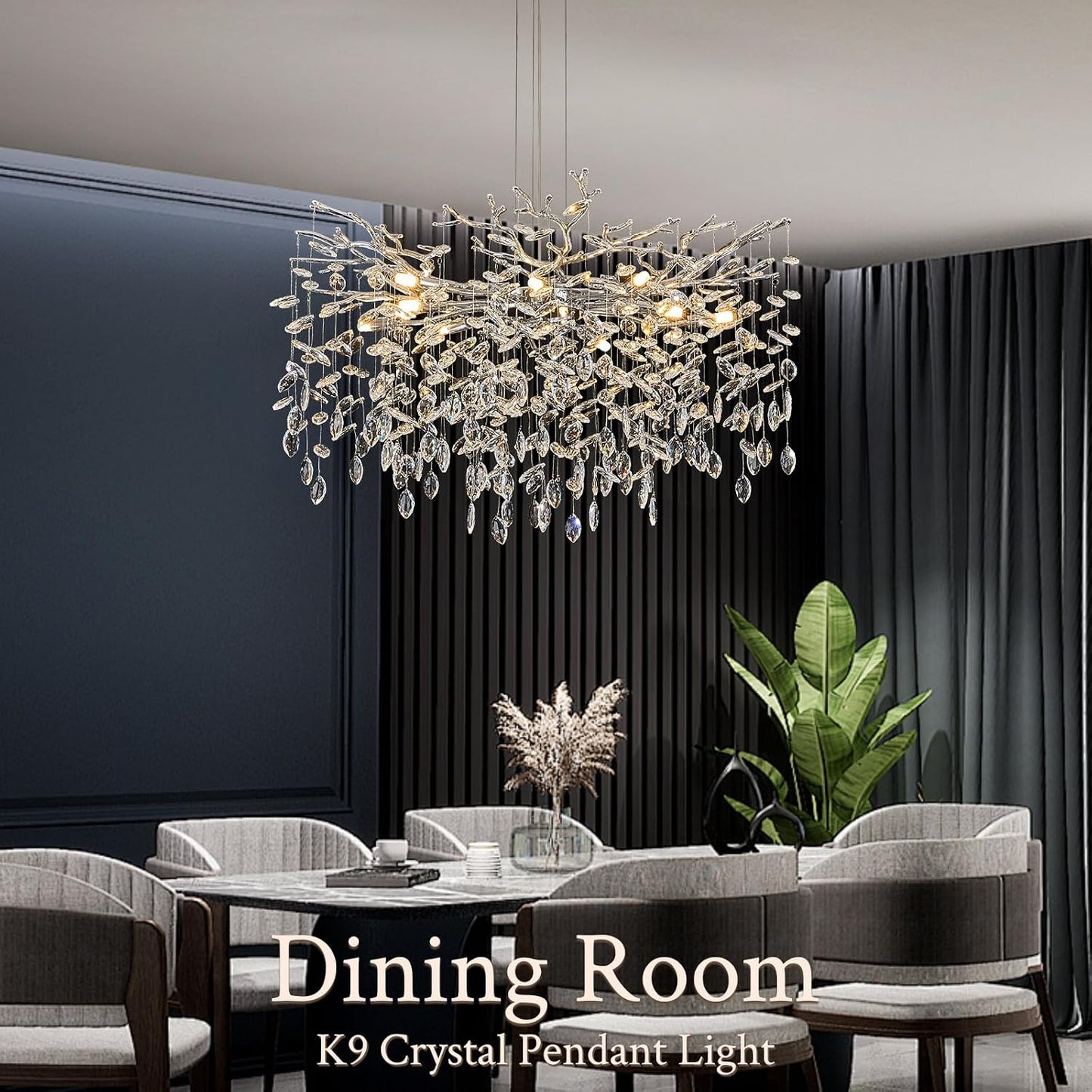 Candelabro cristal plateado 31.5pulg 10 luces sala