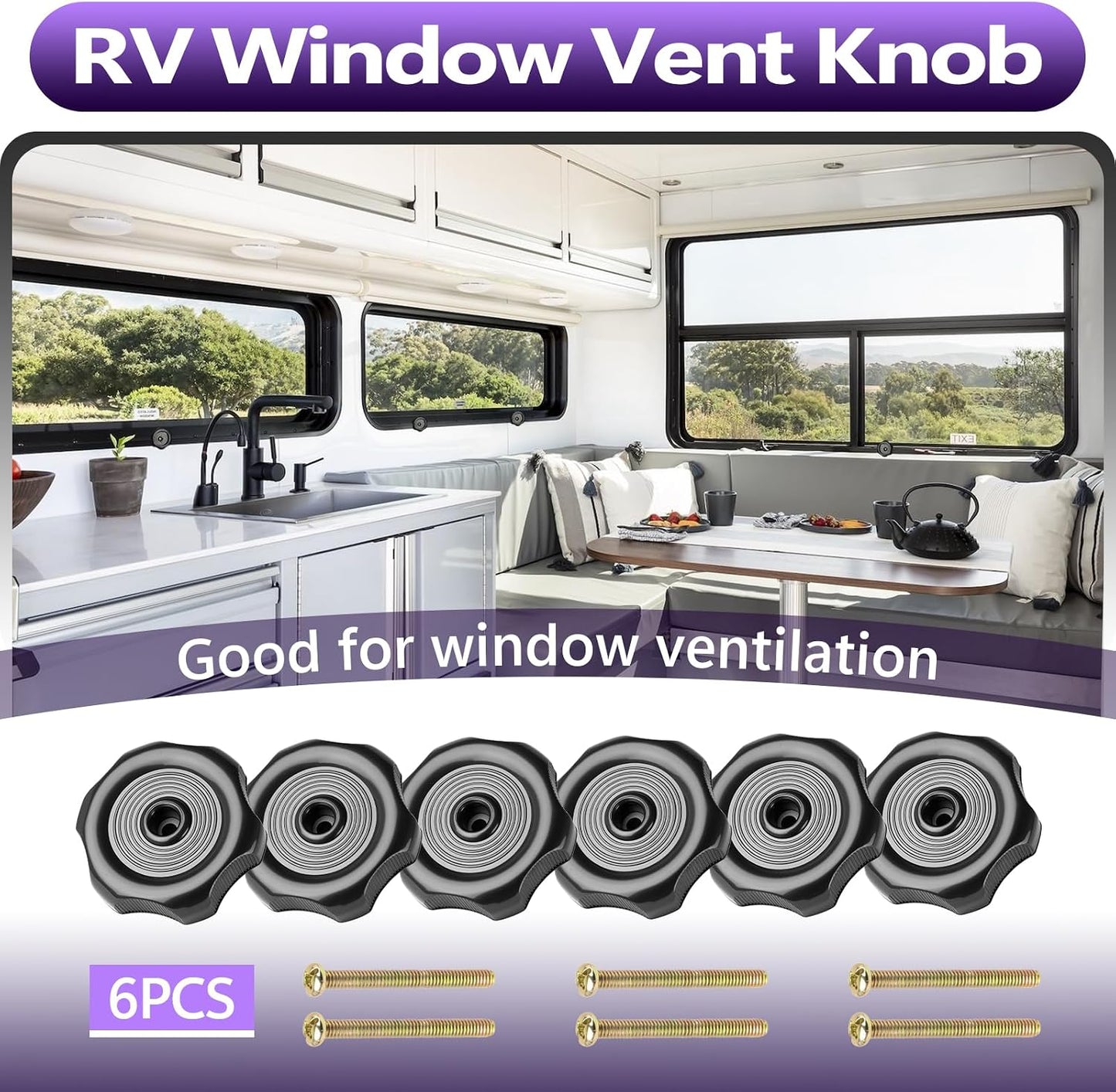 6 Pomos Ventilación Caravana Eje 1" Plástico