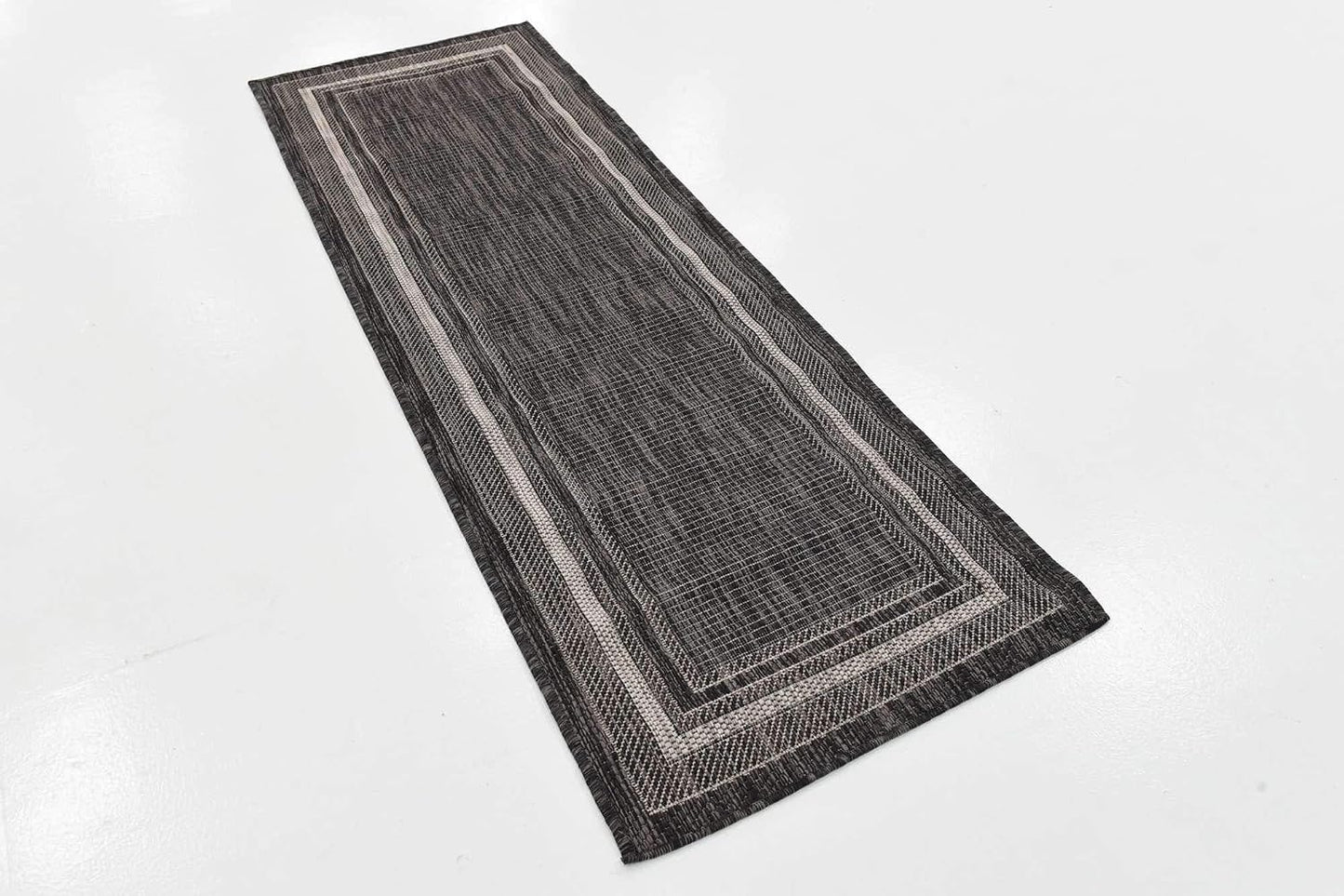 Alfombra área borde suave 2x6ft 1" negro/marfil