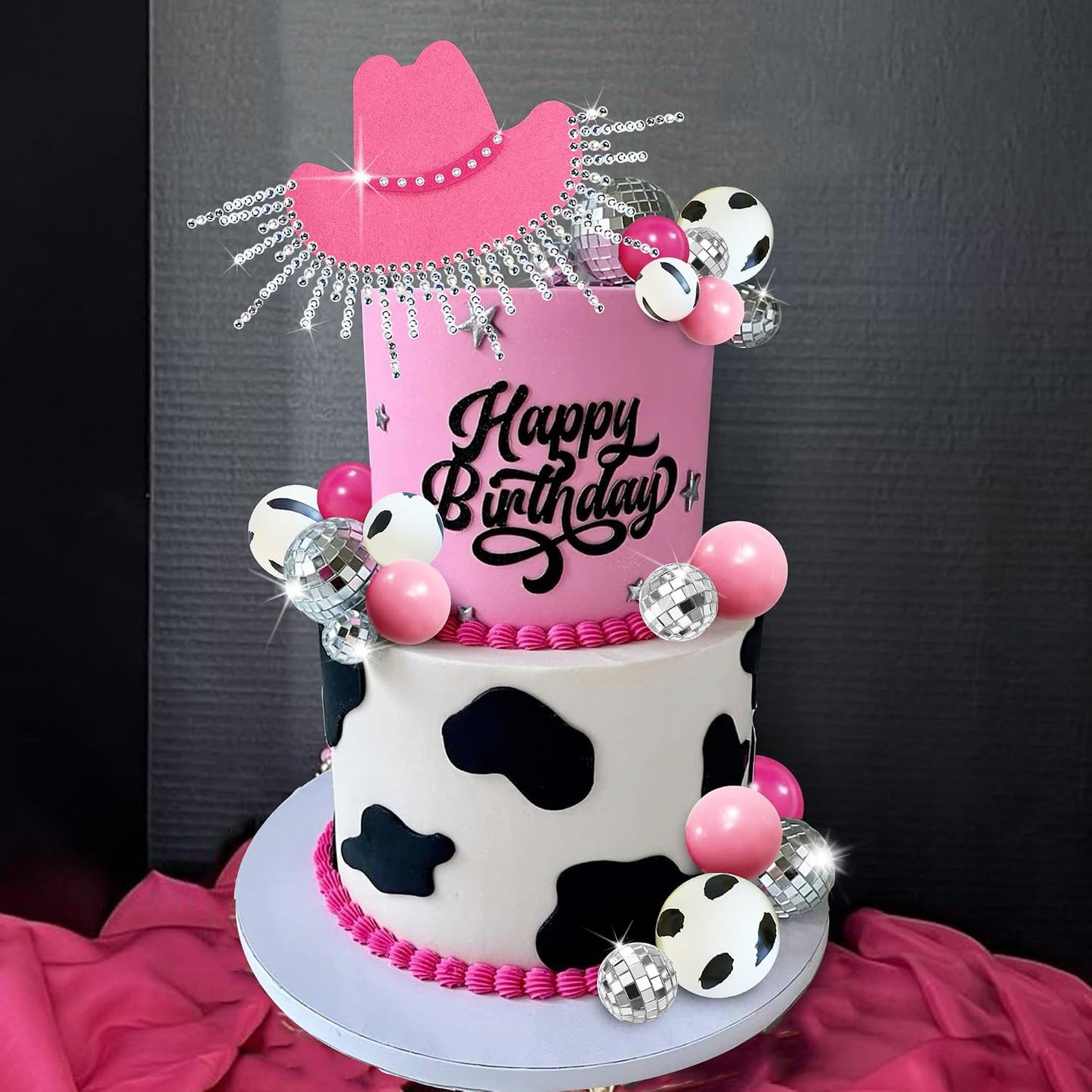 Adorno sombrero vaquera rosa brillante para cumpleaños occidental