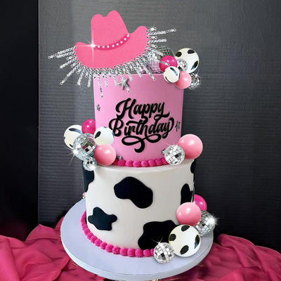 Adorno sombrero vaquera rosa brillante para cumpleaños occidental