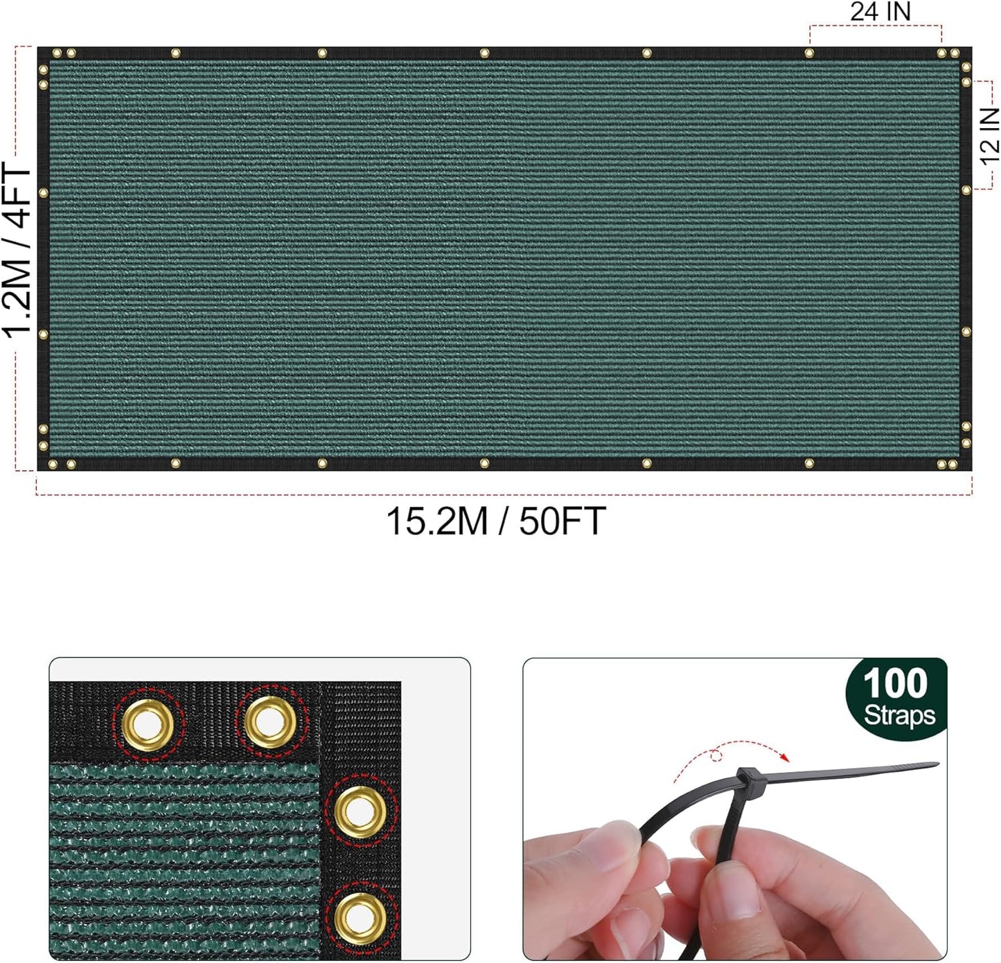 Malla resistente verde 4x50ft con 100 correas valla