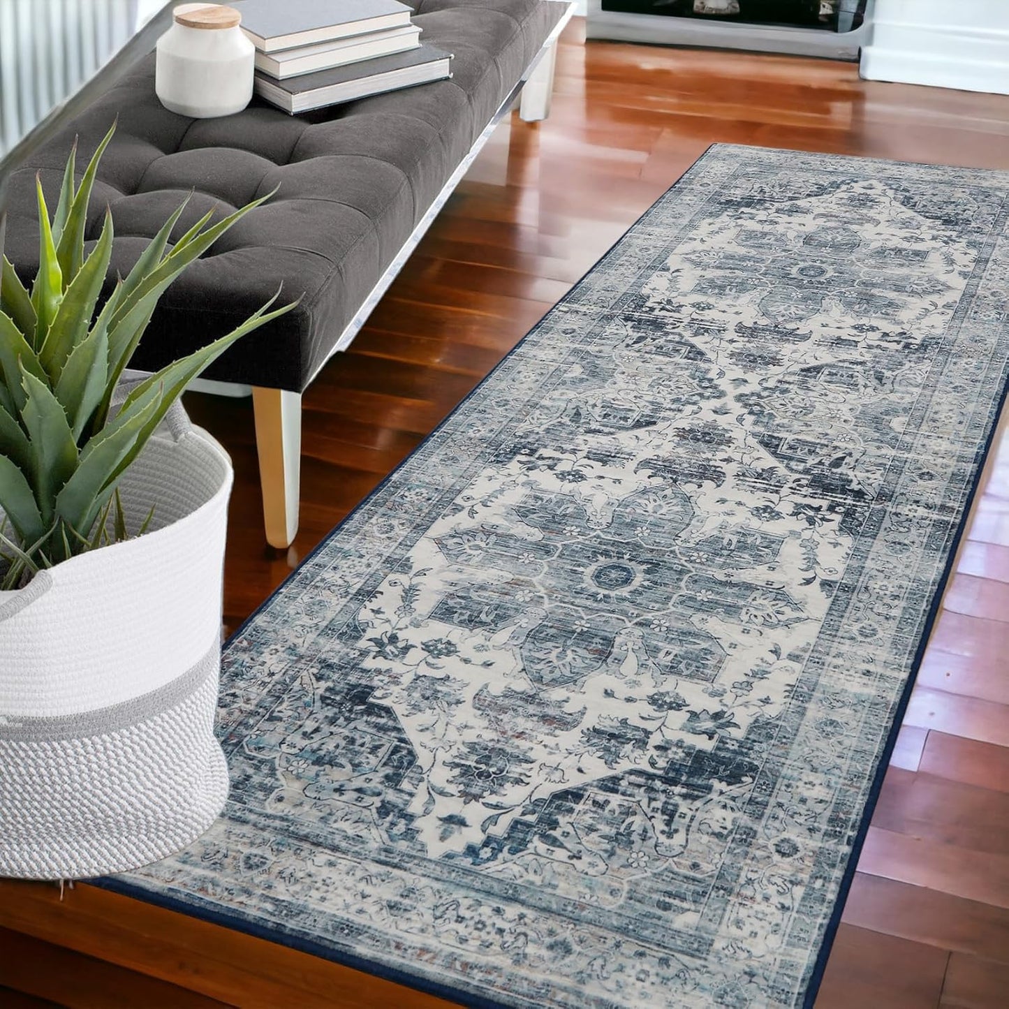 Alfombra área 2x6ft tribal envejecida antiderrap retro